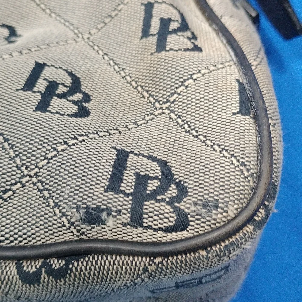 Vintage Dooney & Bourke Monogram Signature Black/Gray Canvas Leather Hobo Bag - Picture 6 of 9